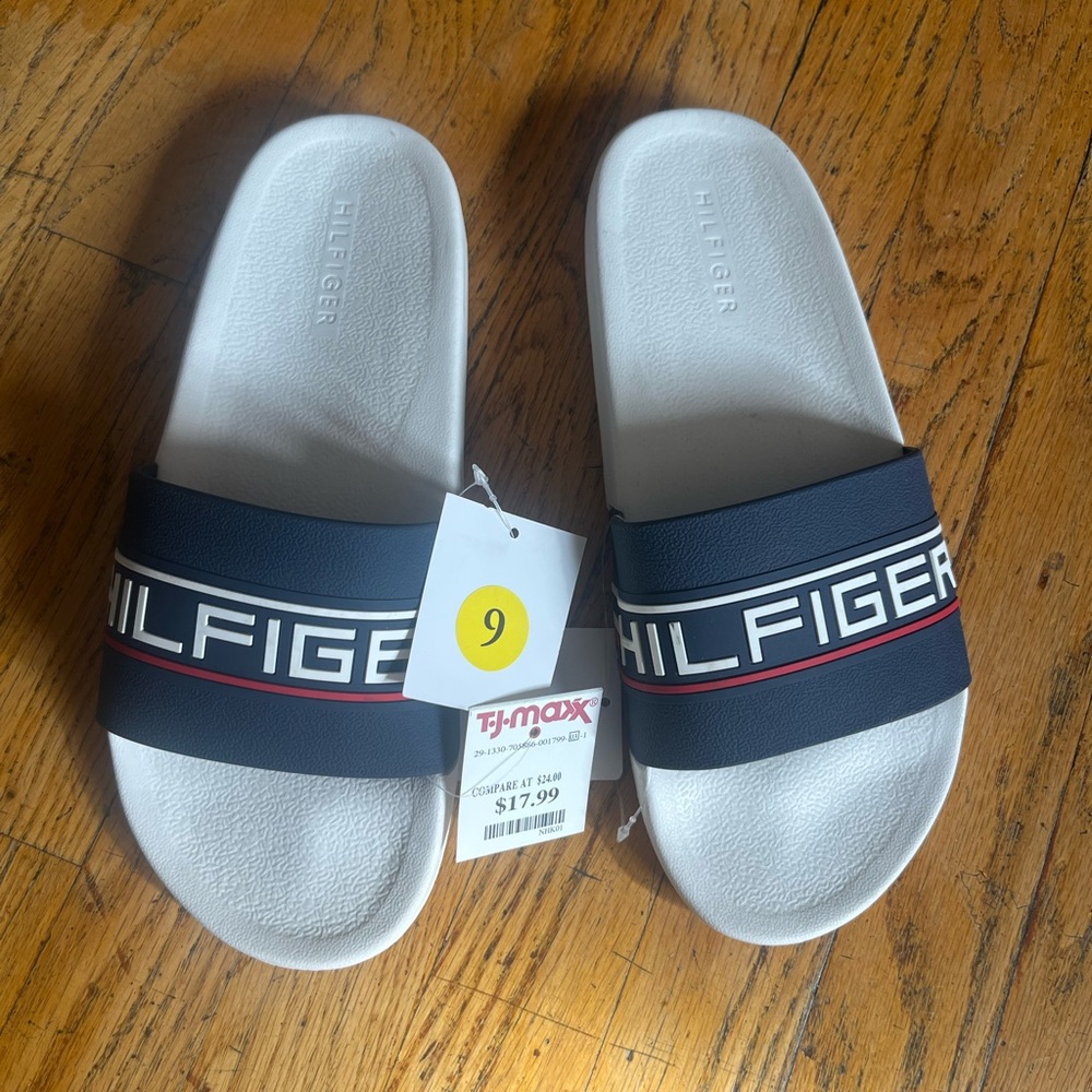 Tommy Hilfiger Black and White Logo Slides